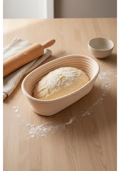 Bambum Puder - Ekmek Mayalama Sepeti Oval 24 Cm Ahşap