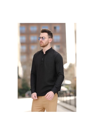 Zareh Slim Fit Kırınkıl Desen Yarım Pat Hakim Yaka Erkek Gömlek 001
