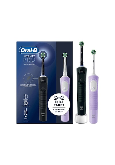 Oral-b D103 Vitality Pro Cross Action Şarjlı Diş Fırçası 2'li Avantaj Paketi - Siyah / Lila
