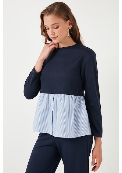 Lela Bisiklet Yaka Gömlekli  Oversize Fit Oysho Kumaş Bayan Sweat 5865880 Lacivert