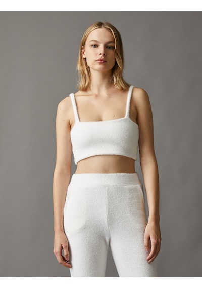 Koton Tüylü İnce Askılı Crop Top Beyaz 2wak10154ek