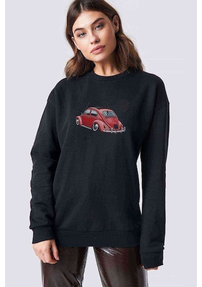 Kırmızı Tosbaa Baskılı Siyah Kadın Sweashirt
