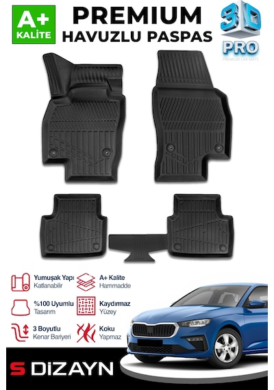 S-dizayn Skoda Scala 3d Pro Havuzlu Paspas 2019 Üzeri A+ Kalite