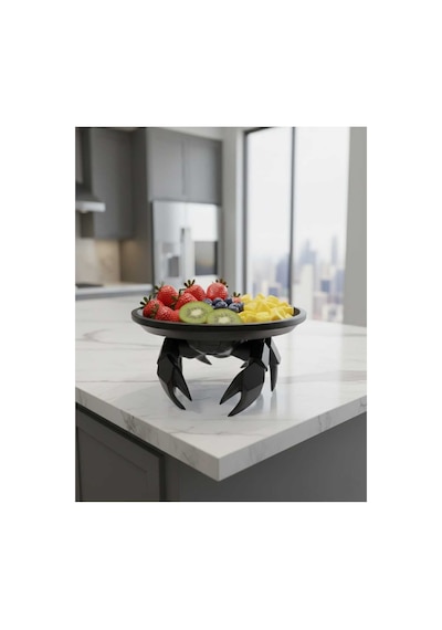 Dekoratif Yengeç Figürü Siyah Pratik Ev Gereçleri Çok Amaçlı Sunum Tabak 16 X 16 Cm