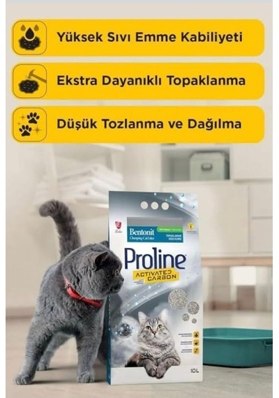 Proline Proline Aktif Karbonlu Topaklanan Doğal Kedi Kumu 10 Lt