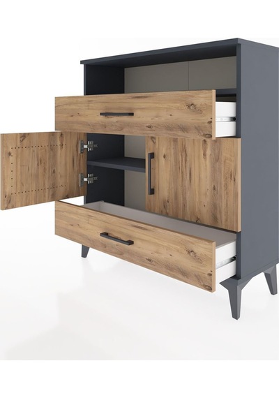 Arges Şifonyer 3 Raflı 2 Çekmeceli 2 Kapaklı 88x30x96 Antrasit-çam Antrasit