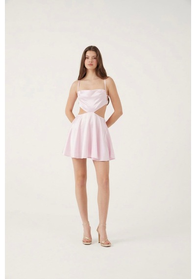 Holly Lolly Sırt Dekolteli Saten Mini Sheri Elbise Pembe