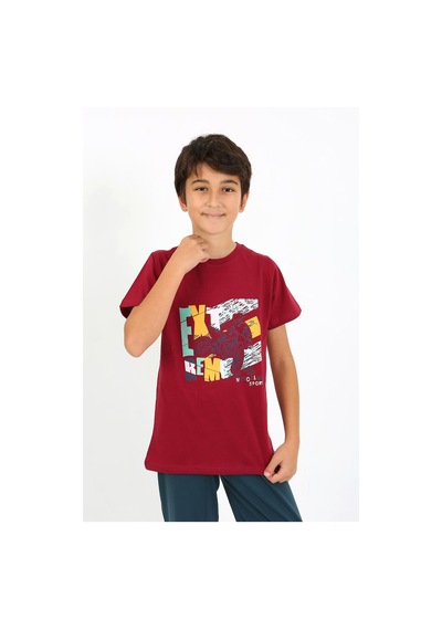 Akbeniz Erkek Çocuk Kısa Kol Penye Pijama Takım 20758 Bordo