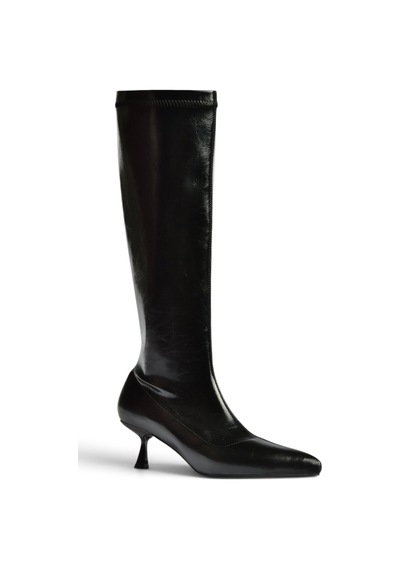 Fox Shoes Z282810460 Siyah Rustik Sivri Burun Kitten Topuk Streç Çizme