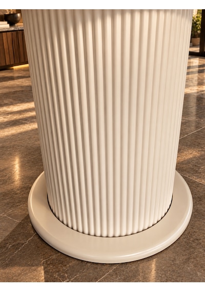 Traverten Desenli Yuvarlak Masa 90 Cm Mdf Vizon Bej