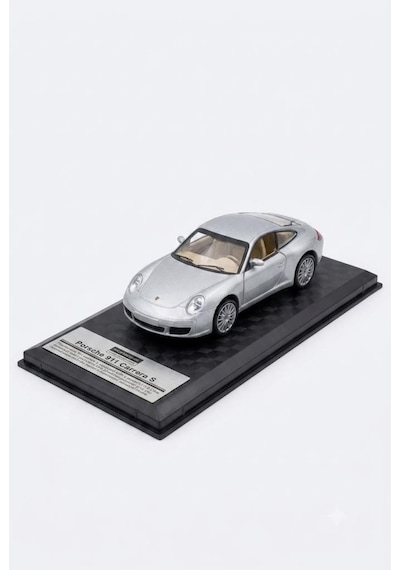 TıfılToys Hobbiez Lisanslı Porsche 911 Carrera Kapıları Açılabilir Model Diecast 1/32 Ölçek Metal Standlı Araç Gri