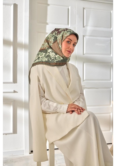 Silk Home Twill İpek Eşarp 11482-06 Yeşil, Vizon, Krem, Acı Kahve, Gold