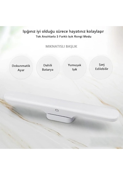 Lunaev Cabınet Şarjlı Kolay Taşınabilir Mıknatıslı Led Işık Kablosuz Kademeli 3 Renk Aplik .
