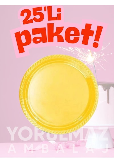 Rainbow Sarı Plastik Tabak 25 Adet Canlı Renkli & Dayanıklı Açık Mavi