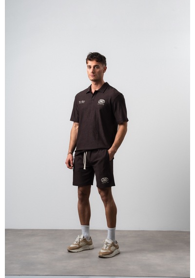 Erkek 242 Nakışlı Regular Fit T-shirt Şort Takım Kahve Kahverengi