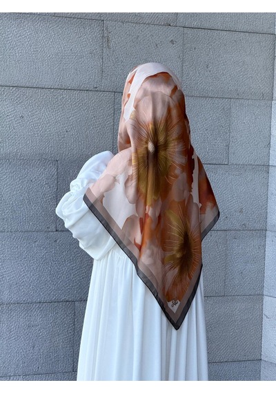 Qalortex Scarf Pamuklu Flora Desen Eşarp-vizon