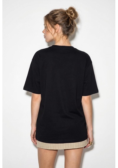 Shade Kadın Figürlü Nakış Ve Boncuk Detaylı Oversize T-shirt 2222 60286121 - Siyah