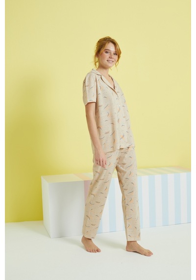 Siyah İnci Örme Düğmeli Pijama Takım 24108026 Çok Renkli
