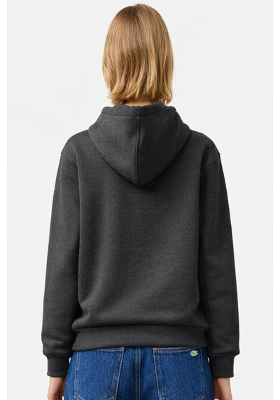 Lacoste Relaxed Fit Kapüşonlu Organik Pamuk Polyester Kadın Sweatshirt Siyah Siyah