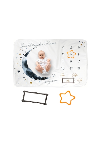 Pelikandükkan Moky Design Anı Battaniyesi, Bebek Hediyelik Aylık Fotoğraf Çekim (490078802)
