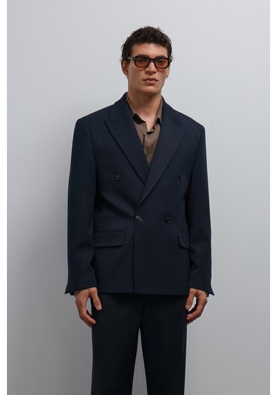 Antioch Relax Fit Kruvaze Erkek Blazer Ceket Lacivert