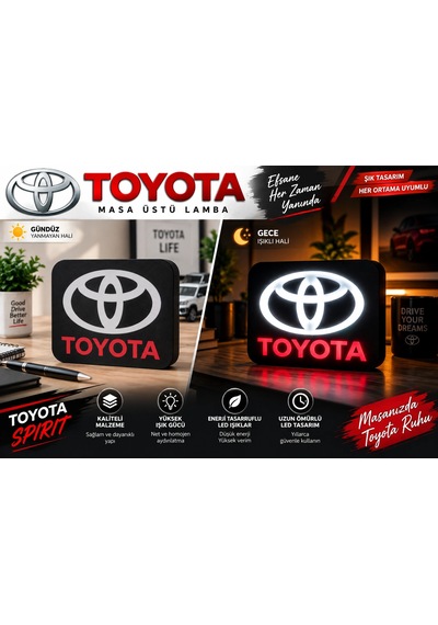 Toyota Masa Lambası , Toyota Logolu Led Işıklı Masa Lambası , Toyota Gündüz Gece Masa Lambası Siyah