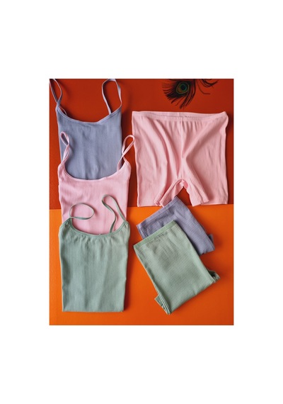 Demirsa Boutique Pamuklu Fitilli Likralı Pembe, Mavi, Yeşil Ribana Kadın İp Askılı 3'lü Atlet Ve Külot-şort Takım Pembe-yeşil-mavi1 Demirsa Boutique Pamuklu Fitilli Likralı Pembe, Mavi, Yeşil Ribana Kadın İp Askılı 3'lü Atlet Ve Külot-şort Takım Pembe-yeşil-mavi1