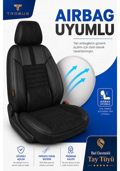 Citroen C3 Aircross 2017+ Uyumlu Apex Serisi Siyah Oto Koltuk Kılıfı