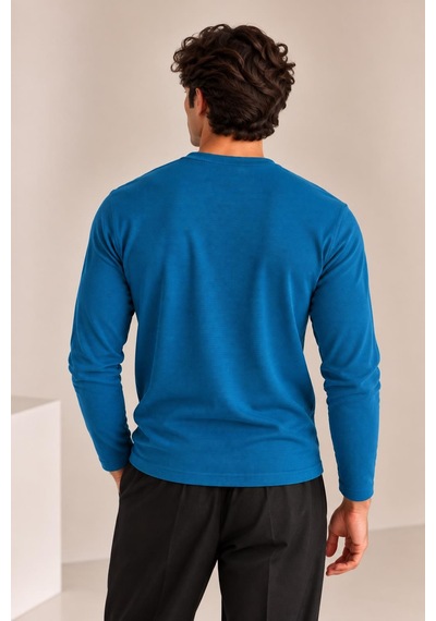 Alexandergardi Bisiklet Yaka İnce Fitilli Basic Sweatshirt Turkuaz