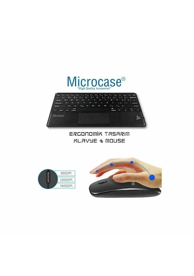 Microcase Apple Uyumlu iPad Pro 11 2025 İçin Bluetooth Touchpad Klavye Tr Sticker +bluetooth Mouse+tablet Standı- Al2766 Lazer