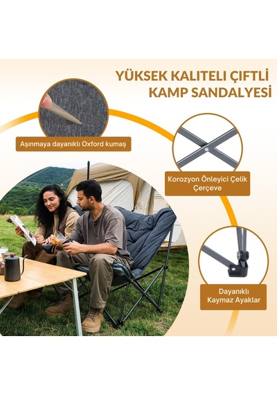 Kingcamp Lemon Lux Double Ultra Konforlu Çift Kişilik Kamp Sandalyesi Grey Gri