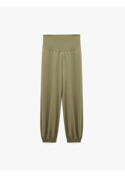 Koton Modal Kumaş Yüksek Bel Rahat Kalıp Spor Jogger Eşofman Altı Haki 7wak40162nk