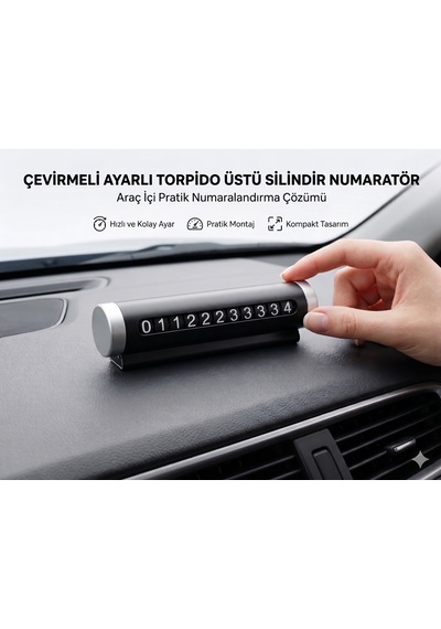 Çevirmeli Ayarlı Silindir Oto Numaratör - Torpido Üstü Pratik Araç İçi Telefon Numaralığı