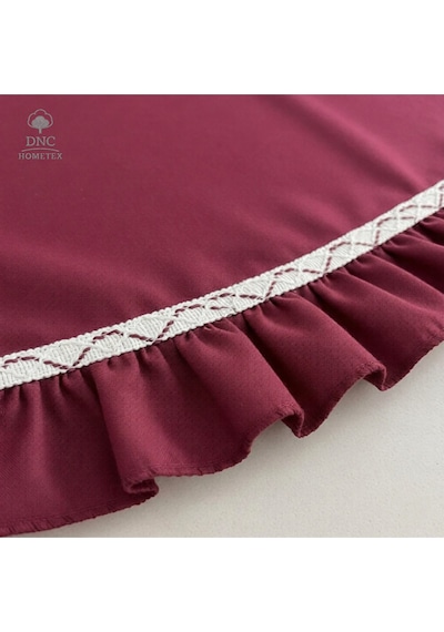 Dnc Home Tekstil Premium Keten Bordo Yuvarlak Fırfırlı Özel Seri Masa Örtüsü Bordo