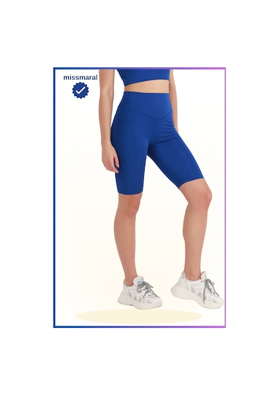Missmaral Kadın Yüksek Bel Toparlayıcı Kısa Spor Tayt Biker Şort Basics Casual & Comfort Saks Mavi 1070 Sax Mavi