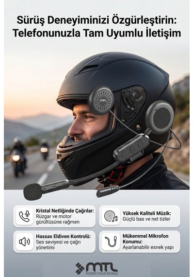 Kask İçi Bluetooth Kulaklık -otomatik Cevaplama Universal İos & Android Destekli Mt-a962