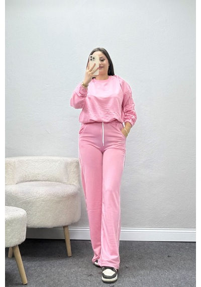 Belendir Kadın Biyeli 2 İplik Eşofman Takımı Pembe Model Tv-97456