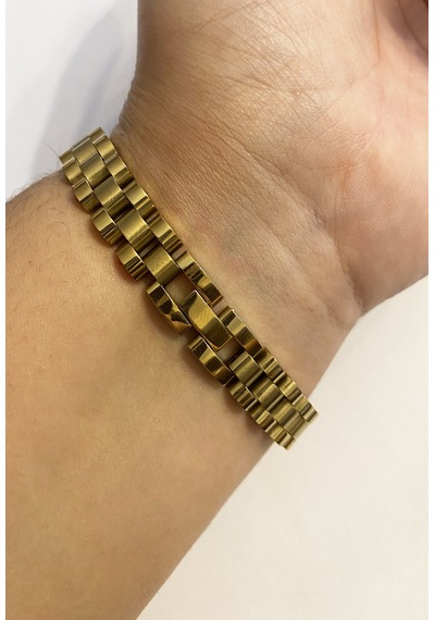Erkek Hasır Model 1 Cm Kalınlığında Çelik Bileklik Gold