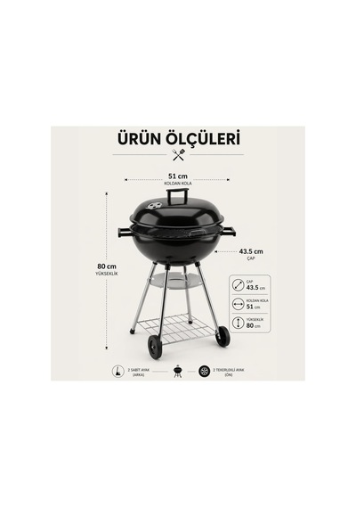Tr Gastro Kömürlü Mangal Bbq Kapak Ve Havalandırma Sistemli, 43.5 X 80 Cm, Tekerlekli, Bahçe Balkon Kamp Ve Piknik Diğer