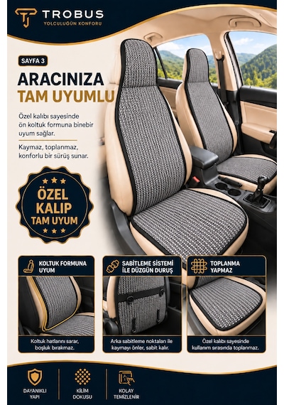 Ford Fiesta 2013+ Örme Ön 2 Parça Minder Terletmez Kaymaz Taban Gri
