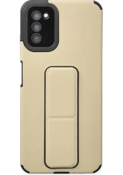 Newface Samsung Galaxy A03s Kılıf Mega Standlı Silikon - Gold Altın