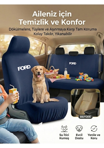 Ford Tourneo İle Uyumlu Servis Tipi Koltuk Kılıfı Penye Dokuma Lacivert