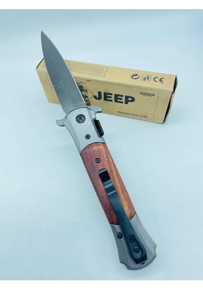 Jeep Marka Ahşapkasa Yarıotomatik Kamp Çakı //23cm-0ııııııı0 Kahverengi - Siyah