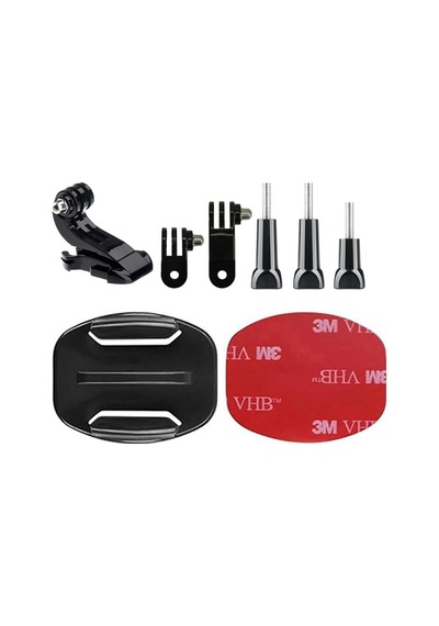 Gplus Bs08yvj 8 Parça Flat Zemin Düz Yüzey Vidalı J-hook Açılı 3 Yollu Aksiyon Kamera Uyumlu 3m Yapışkanlı Motor Kask Bağlantı Seti Siyah