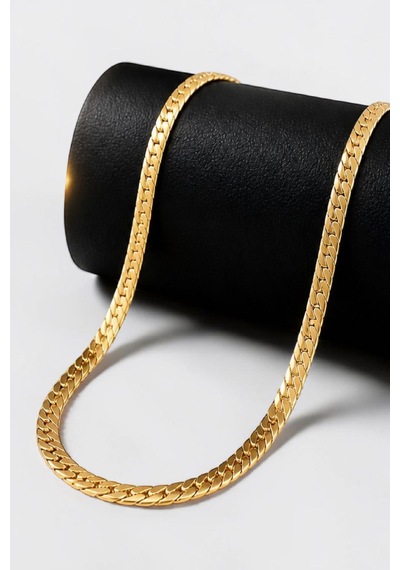 Gümüş Kaplama 316 L Paslanmaz Çelik Kz-101 Ezme Gurmet Sık Örme İtalyan Model Zincir Kolye 5 Mm Gold Altın