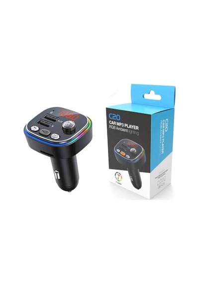 Erdo Ticaret Rgb Renkli Araba Fm Mp3 Çalar Kablosuz Bluetooth 5.0 C20 Erdotıca Standart