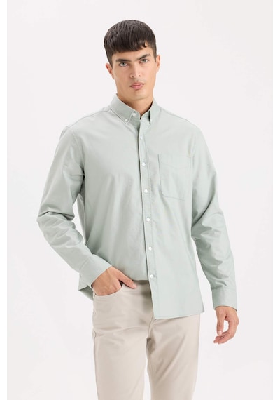 DeFacto %100 Pamuk Regular Fit Polo Yaka Oxford Basic Düz Uzun Kollu Gömlek A8028AX25SPGN1128