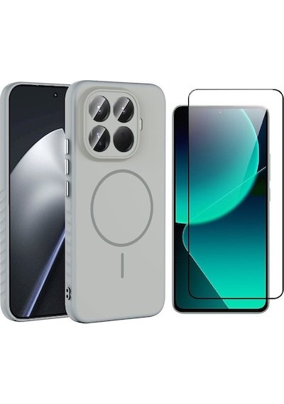 Vendas Xiaomi 15t Pro Kılıf M-safe Şarj Özellikli Zore Tea Kapak + Cam Ekran Koruyucu Gümüş