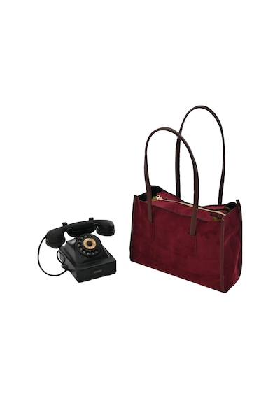 Bayan Süet Çanta Elegant Tote - Bej Bordo