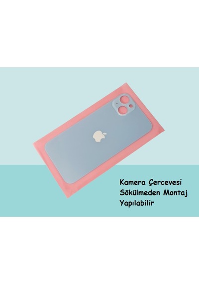 Tkgz - Apple Uyumlu iPhone 14 Plus Arka Pil Batarya Kapağı - Cam Kapak Geniş Lens Deliği - Mavi Çok Renkli